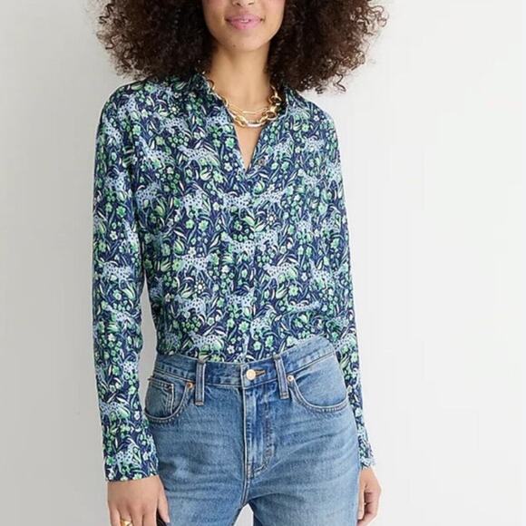 J. Crew Classic Fit Shirt Fauna Floral Leopard Print Lightweight Preppy Size 6 - Picture 1 of 9